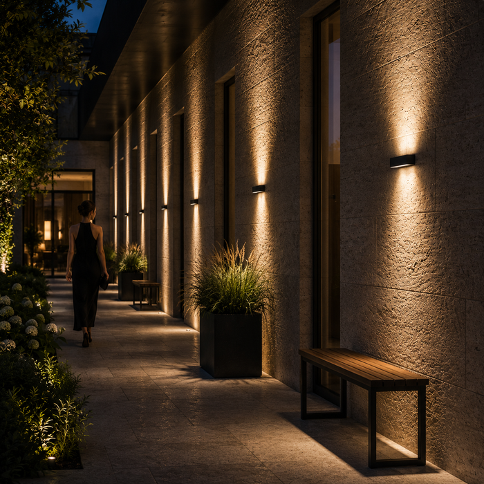 ASTER 25 Outdoor LED Wall Lamp —  Up & Down Black Architectural Wall Light (Rendl Light)