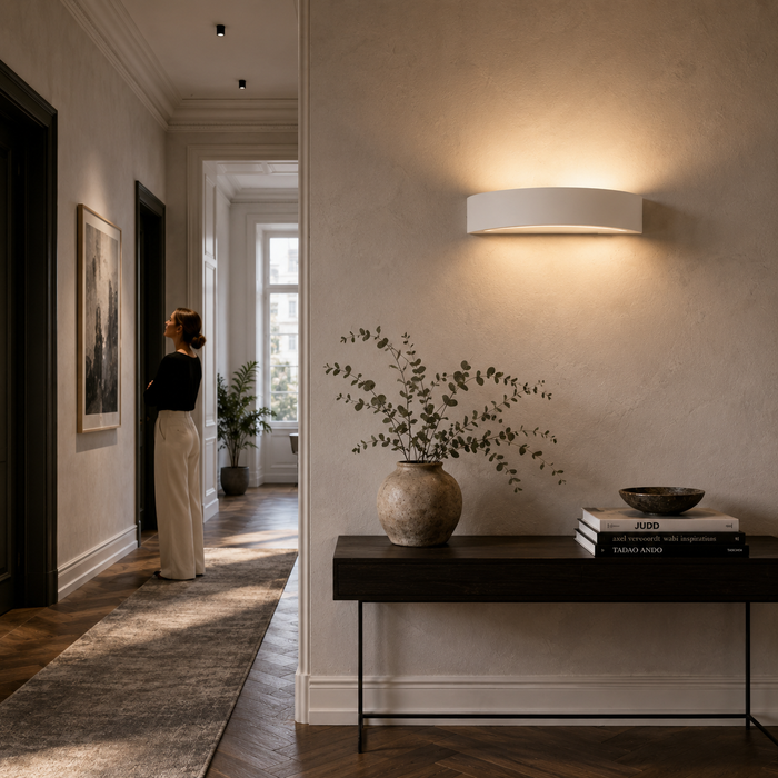 CRESCENT L Indoor Plaster Wall Lamp — Paintable Up & Down Wall Light (Rendl Light)