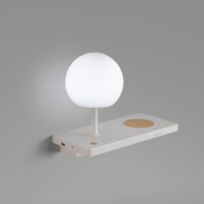 NIKO PC Right White Wall Lamp – Indoor LED Wall Lamp with Wireless Charger (Nahtrang, Faro Barcelona)