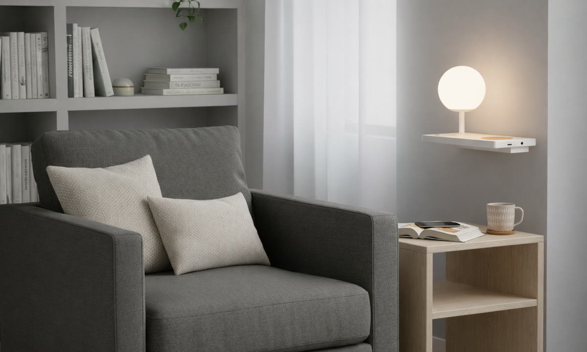 NIKO PC Right White Wall Lamp – Indoor LED Wall Lamp with Wireless Charger (Nahtrang, Faro Barcelona)
